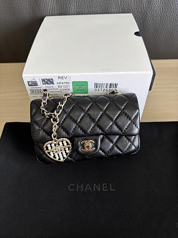 Chanel Flap Bag Mini with Hook Lambskin Gold Black 12.5x8x5cm