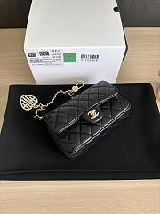 Chanel Flap Bag Mini with Hook Lambskin Gold Black 12.5x8x5cm - 6
