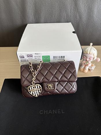 Chanel Flap Bag Mini with Hook Lambskin Gold Brown 12.5x8x5cm