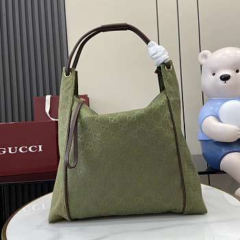 Gucci Nylon Leather Hobo Shoulder Bag Green 36x36x10cm