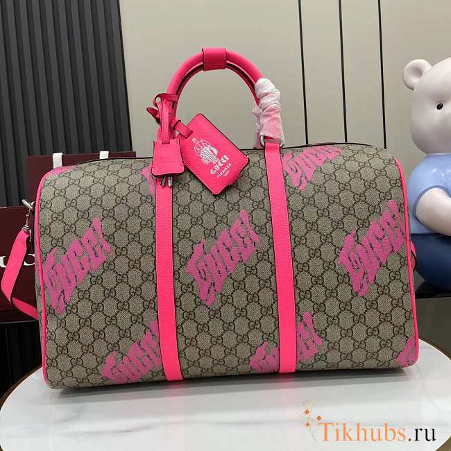 Gucci Medium Duffle Bag Print Beige Pink 44x29x23cm - 1