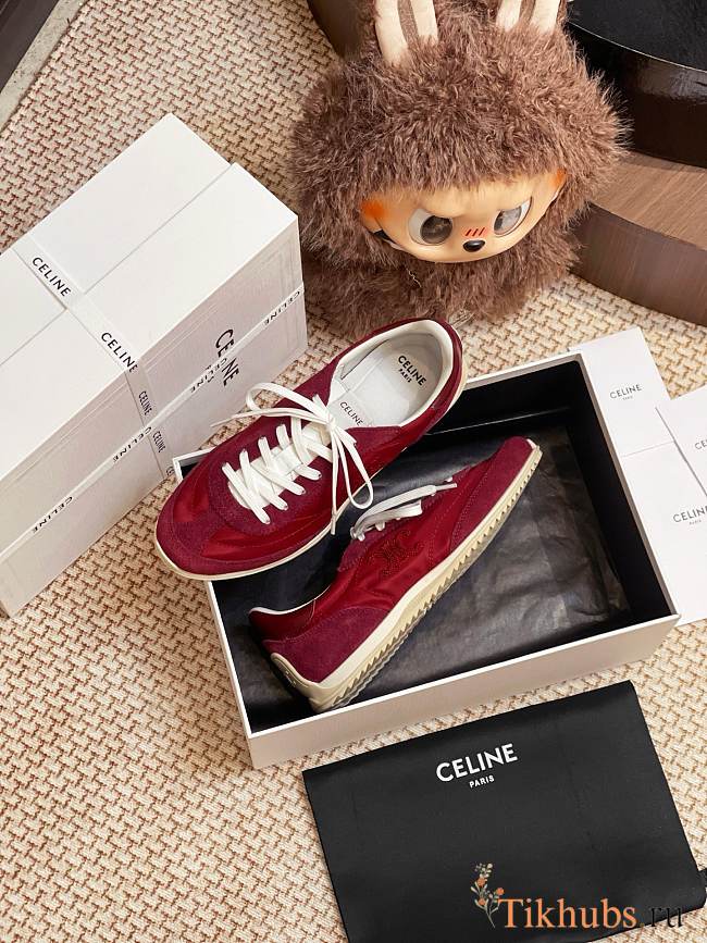 Celine Racer Low Top Sneaker Burgundy Suede - 1