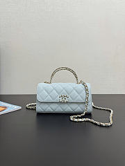 Chanel Flap Chain Bag Blue Caviar Gold With Handle 18x10x4.5cm - 1
