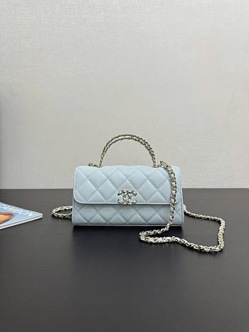 Chanel Flap Chain Bag Blue Caviar Gold With Handle 18x10x4.5cm