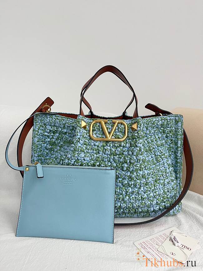 Valentino Tote Bag Raffia Blue 35x25x17cm - 1