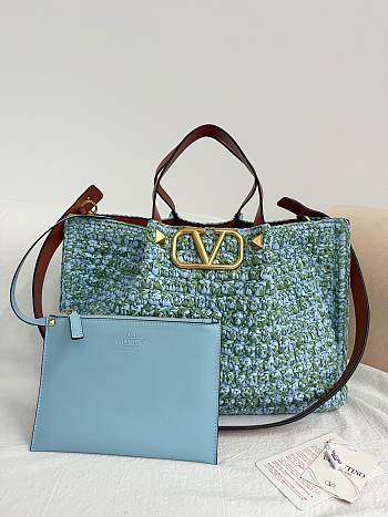Valentino Tote Bag Raffia Blue 35x25x17cm