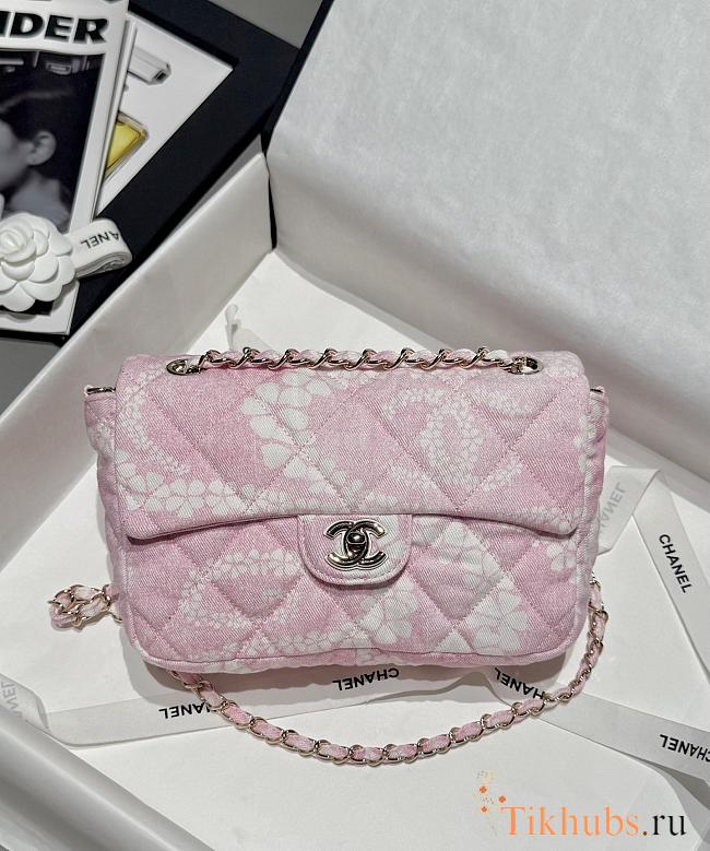 Chanel Flap Bag Denim Gold White & Pink 25cm - 1