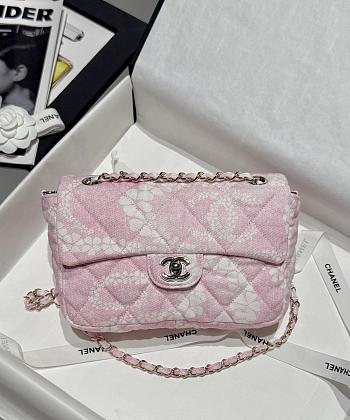 Chanel Flap Bag Denim Gold White & Pink 25cm