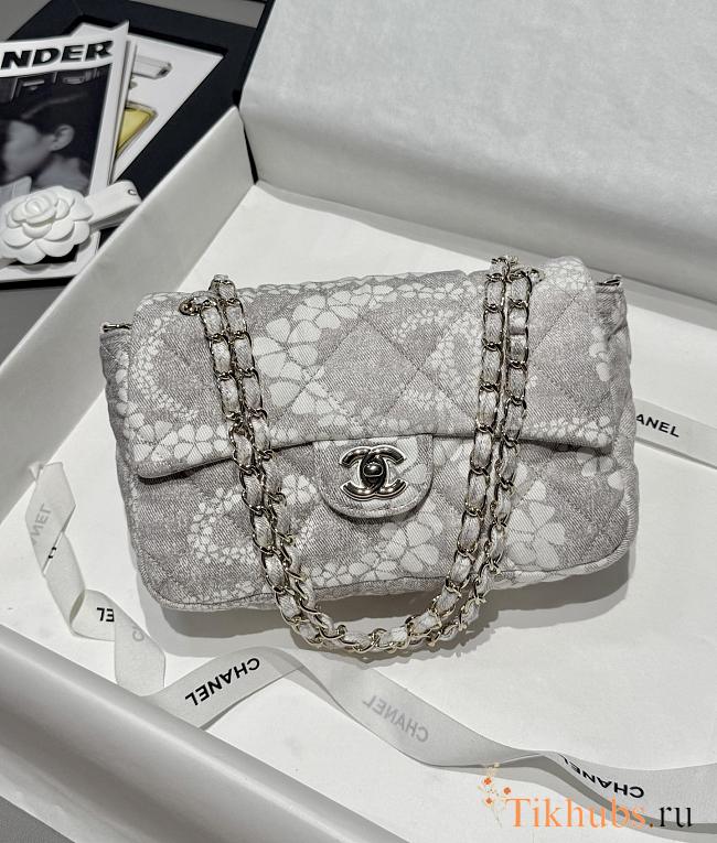 Chanel Flap Bag Denim Gold White & Grey 25cm - 1