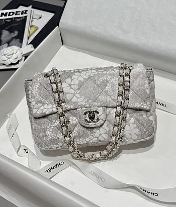 Chanel Flap Bag Denim Gold White & Grey 25cm