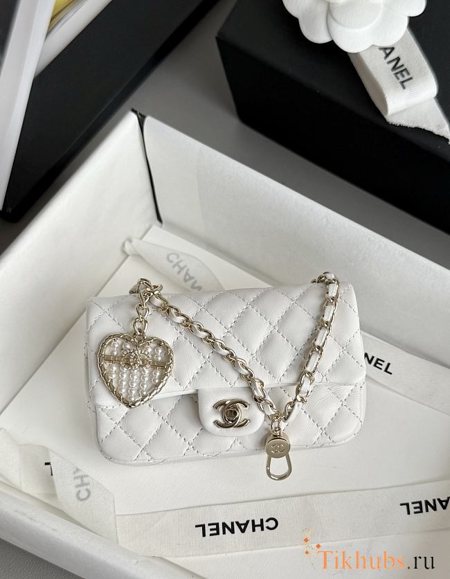 Chanel Flap Bag Mini with Hook Lambskin Gold White 12.5x8x5cm - 1