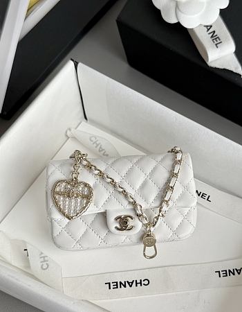 Chanel Flap Bag Mini with Hook Lambskin Gold White 12.5x8x5cm