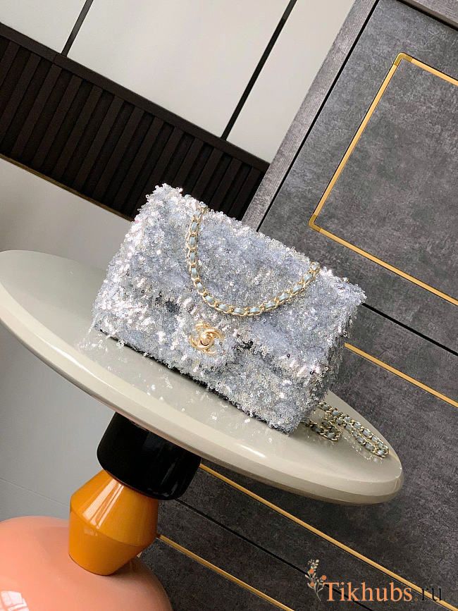 Chanel Flap Bag Silver Sequins 20cm - 1