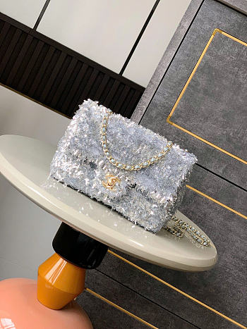 Chanel Flap Bag Silver Sequins 20cm