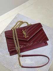 YSL Cassandre Envelope Chain Wallet Patent Red Wine 19x12.5x3.5cm - 2