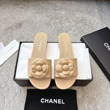 Chanel Camelia Nude Flip-Flops Beige Flesh