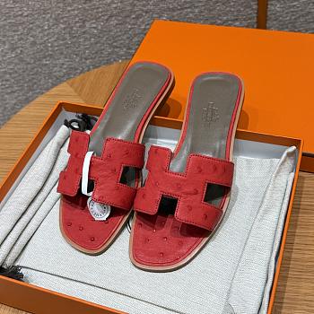 Hermes Oran Red Ostrich Slides