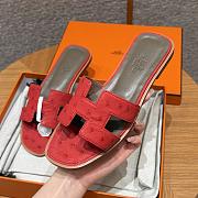 Hermes Oran Red Ostrich Slides - 5