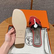 Hermes Oran Red Ostrich Slides - 4