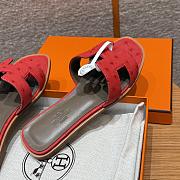 Hermes Oran Red Ostrich Slides - 3