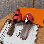 Hermes Oran Red Ostrich Slides - 2