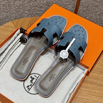 Hermes Oran Blue Ostrich Slides