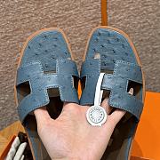 Hermes Oran Blue Ostrich Slides - 5