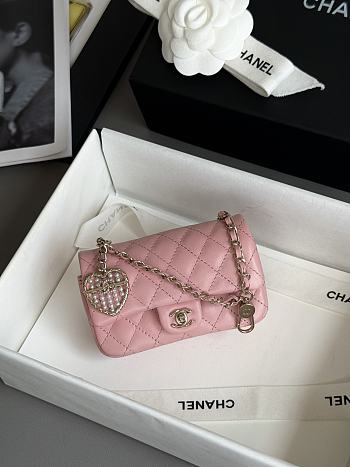 Chanel Flap Bag Mini with Hook Lambskin Gold Pink 12.5x8x5cm