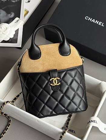 Chanel Clutch With Chain Black Leather Suede 18x17x6cm