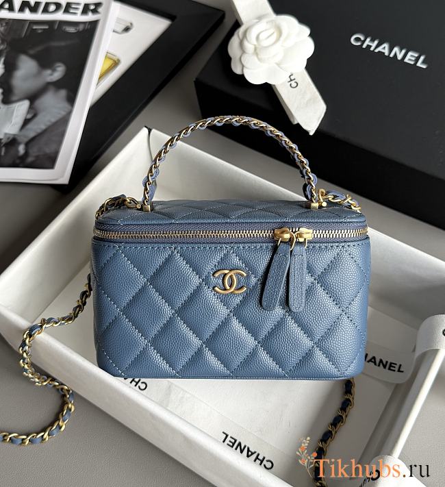 Chanel Vanity Case Handle Blue Caviar Gold 19x12x4cm - 1