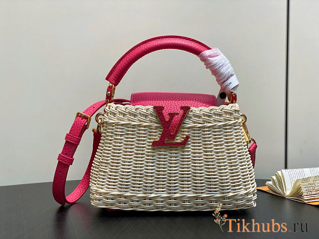 Louis Vuitton LV Mini Capucines Raffia Pink 21x8x14cm - 1