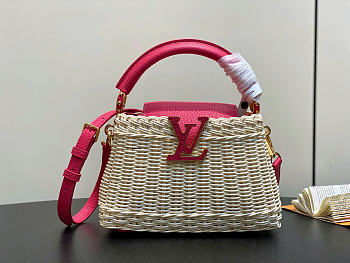 Louis Vuitton LV Mini Capucines Raffia Pink 21x8x14cm