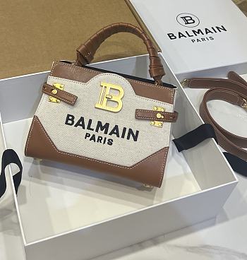 Balmain Canvas Brown Bbuzz 22 Bag 22x17x11cm