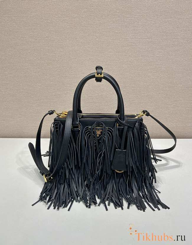 Prada Galleria Small Leather Bag Fringes Black 24.5x18.5x11cm - 1
