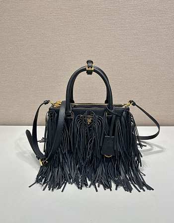 Prada Galleria Small Leather Bag Fringes Black 24.5x18.5x11cm