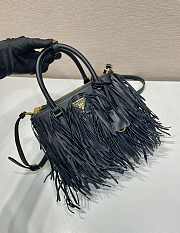 Prada Galleria Small Leather Bag Fringes Black 24.5x18.5x11cm - 4