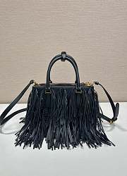 Prada Galleria Small Leather Bag Fringes Black 24.5x18.5x11cm - 2
