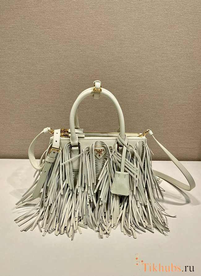 Prada Galleria Small Leather Bag Fringes White 24.5x18.5x11cm - 1