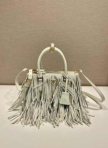 Prada Galleria Small Leather Bag Fringes White 24.5x18.5x11cm