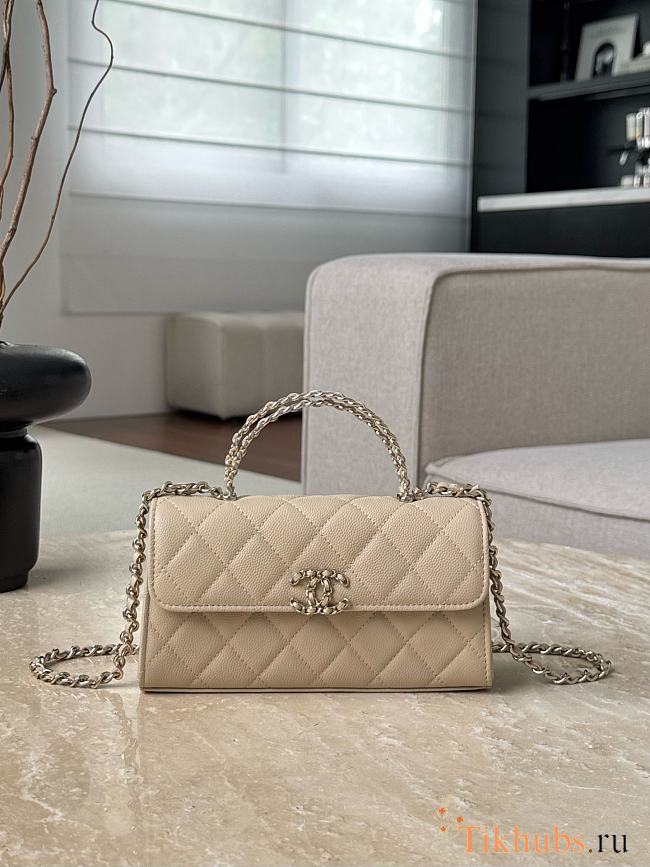 Chanel Flap Chain Bag Beige Caviar Gold With Handle 18x10x4.5cm - 1