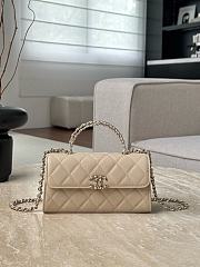 Chanel Flap Chain Bag Beige Caviar Gold With Handle 18x10x4.5cm - 1