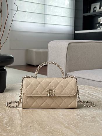 Chanel Flap Chain Bag Beige Caviar Gold With Handle 18x10x4.5cm