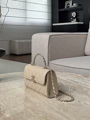 Chanel Flap Chain Bag Beige Caviar Gold With Handle 18x10x4.5cm - 3