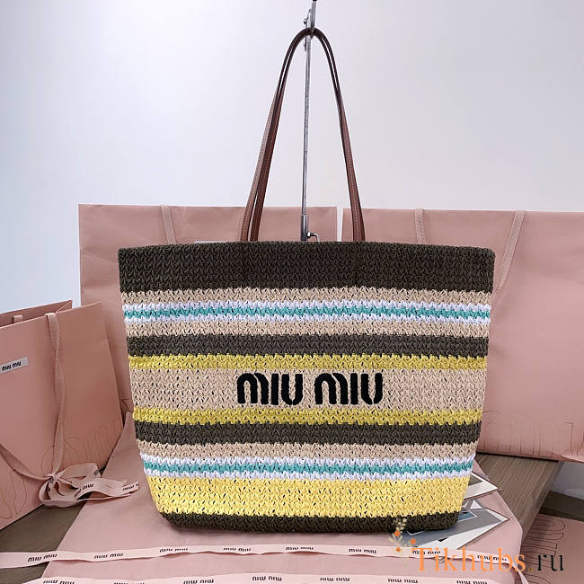 Miu Miu Woven Tote Bag Brown Yellow 40x34x16cm - 1