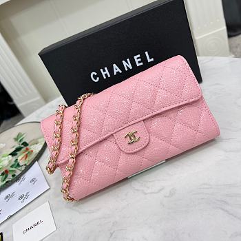 Chanel Wallet On Chain Pink Caviar Gold 18x10.5x3.5cm