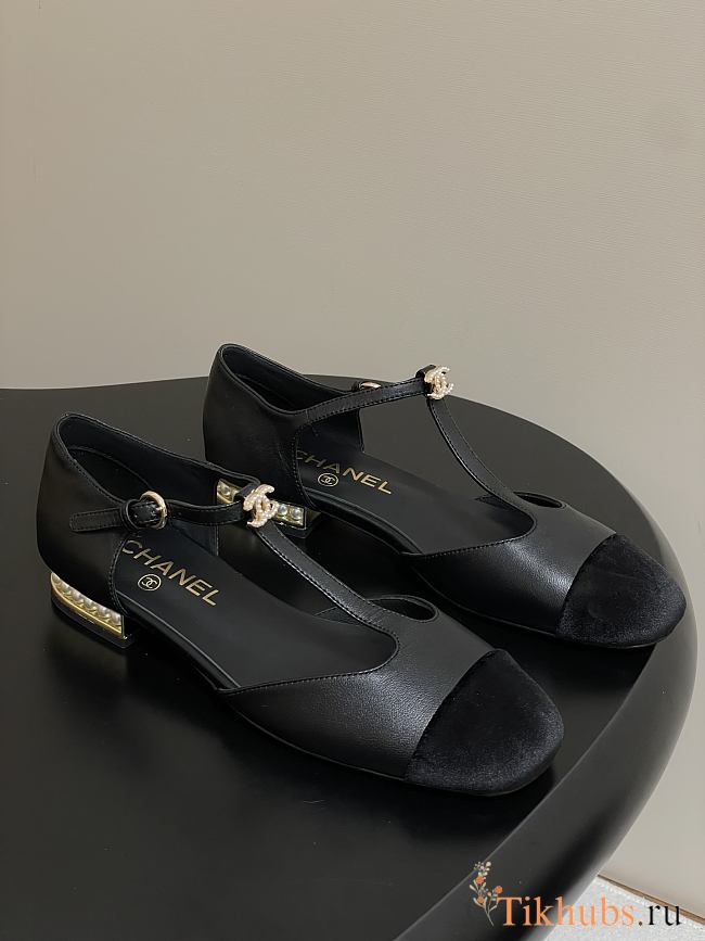 Chanel T-Strap Black Flats - 1