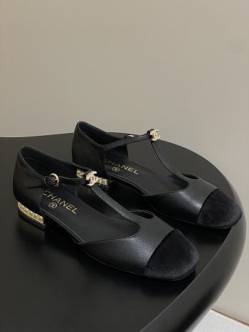 Chanel T-Strap Black Flats