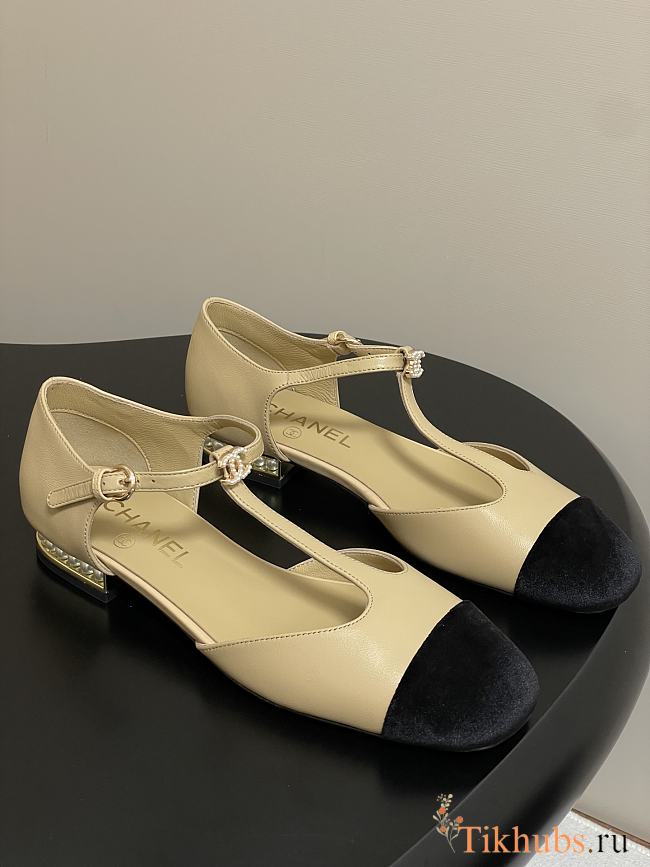 Chanel T-Strap Beige Flats - 1