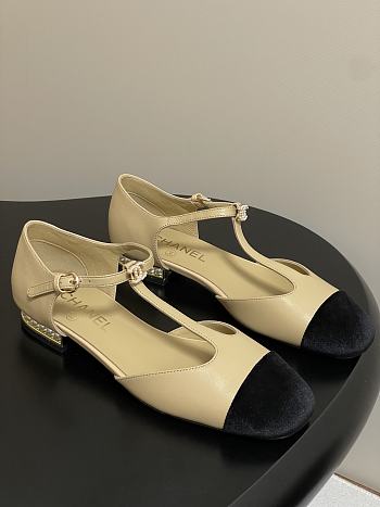 Chanel T-Strap Beige Flats