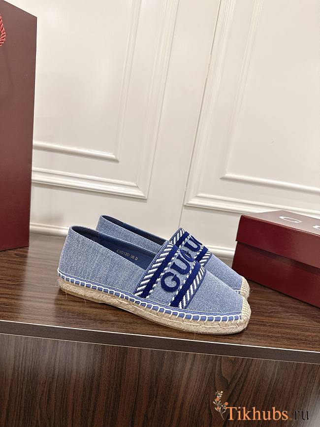 Gucci Women's Espadrille Blue Denim Flat - 1